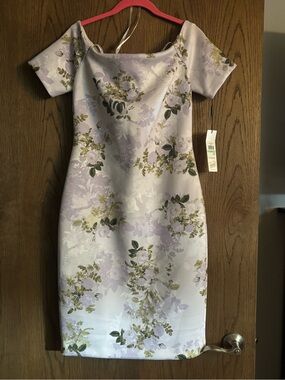 Calvin Klein Lilac and Olive Floral Midi Dress